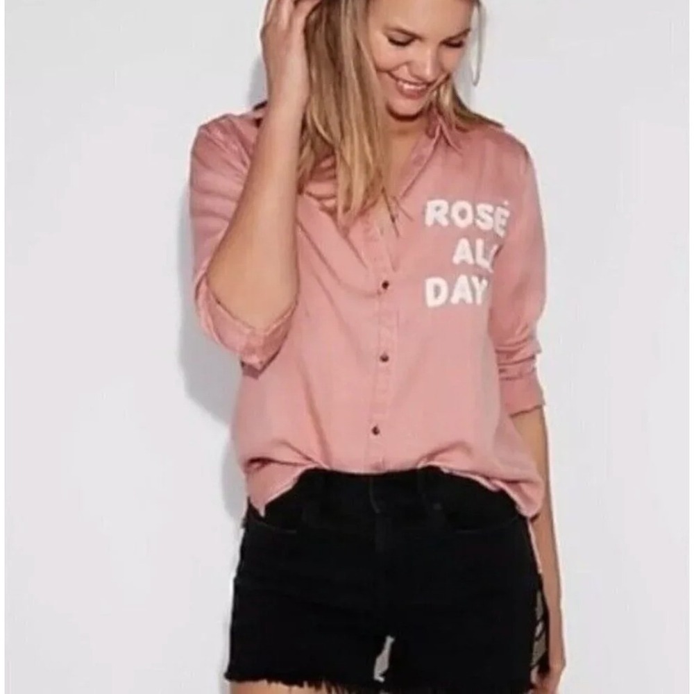 Express Rose Pink Boyfriend Shirt Medium Button Down Rose All Day Retro Chic Top